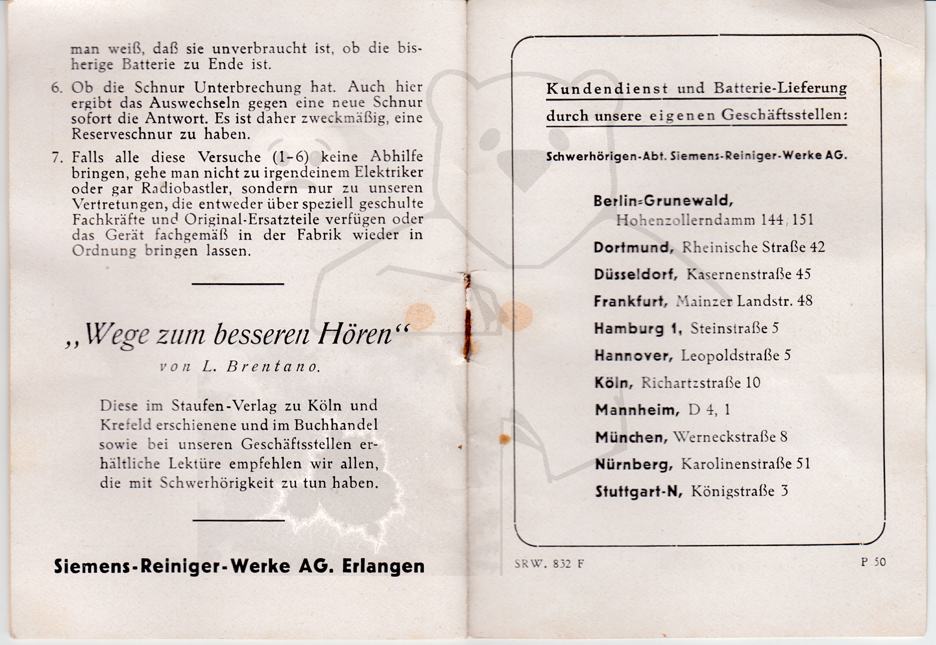 Hörgerät "Fortiphone Type 20", ca. 1949, Anleitung Seite 14 + Werbung